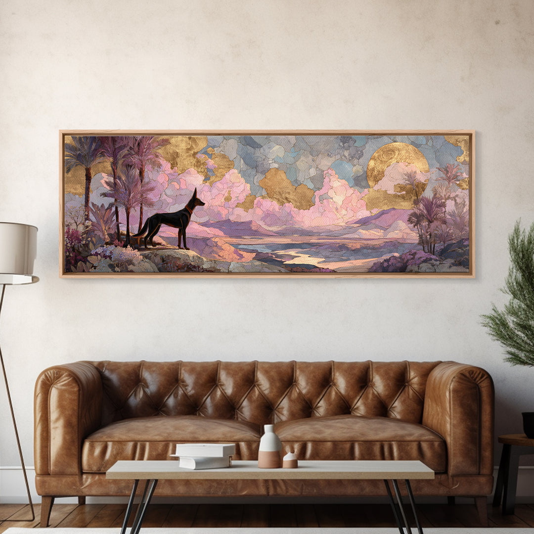 Anubis Profile with Desert Stars Framed Canvas Print, Mythological Art, Living Room Decor, Oil Painting, Legend, MYT-3x1-99
