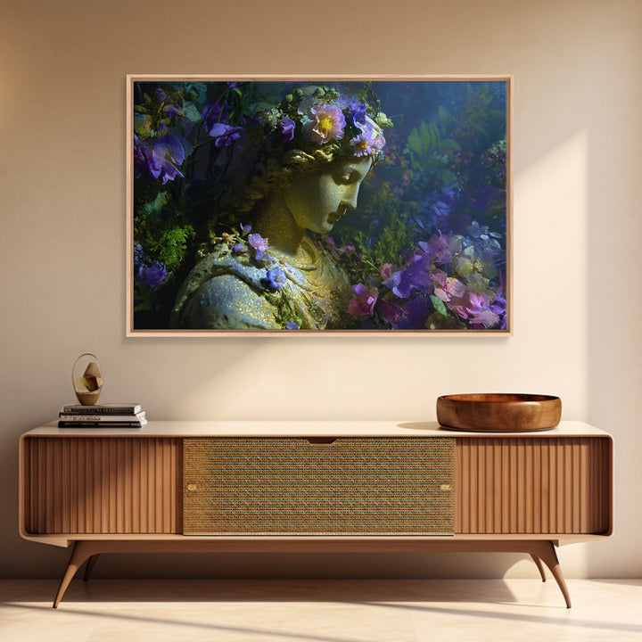 Ancient Goddess Statue Covered Framed Canvas Print, Mythological Art, Wall Art Prints, Living Room Decor, Fine Art, Legend, MYT-3x2-28