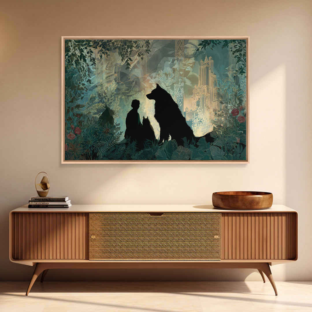 Hades and Cerberus Silhouette Framed Canvas Print, Mythological Art, Living Room Decor, Fine Art, Legend, Home Decor, MYT-3x2-36