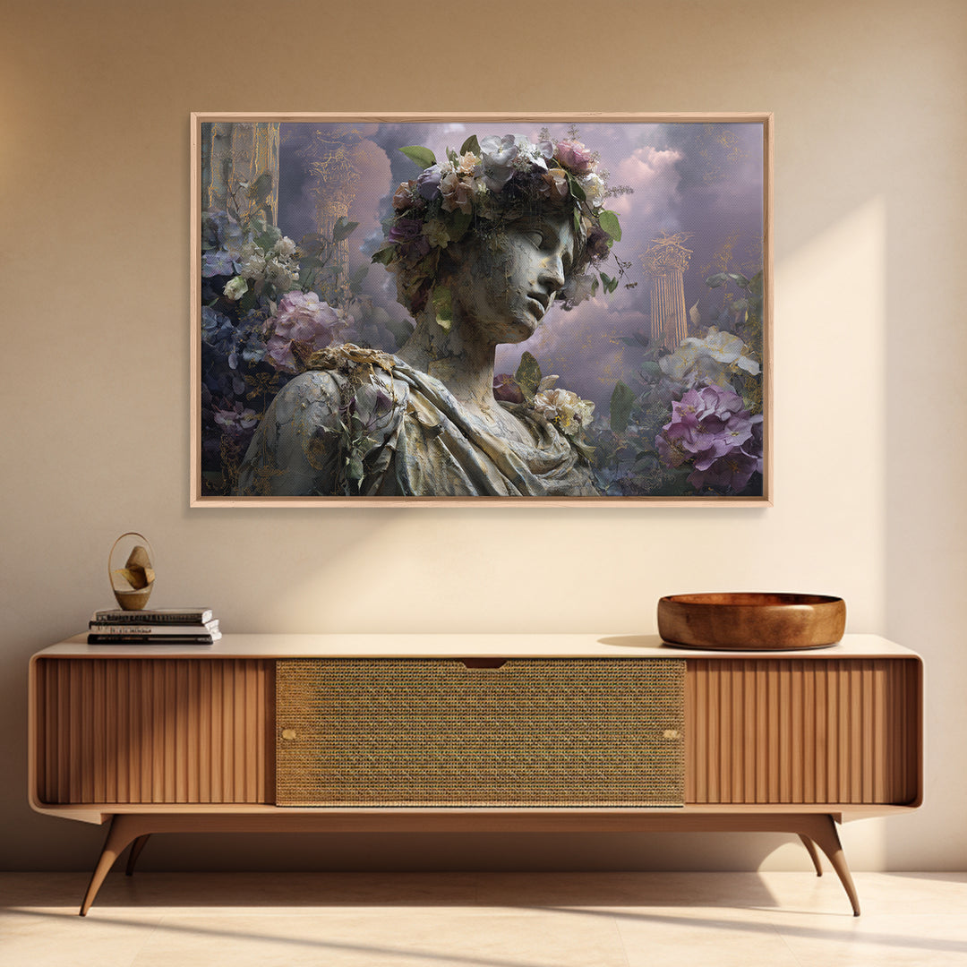 Ancient Goddess Statue Covered Canvas Print, Mythological Art, Printable Art, Living Room Decor, Legend, Unique Home Decor, MYT-3x2-52