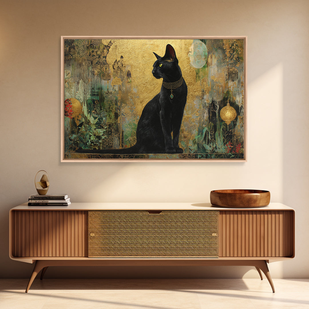 Bastet Cat Goddess Framed Canvas Print, Mythological Art, Home Decor, Living Room Decor, Fine Art, Legend, Contemporary Art, MYT-3x2-64