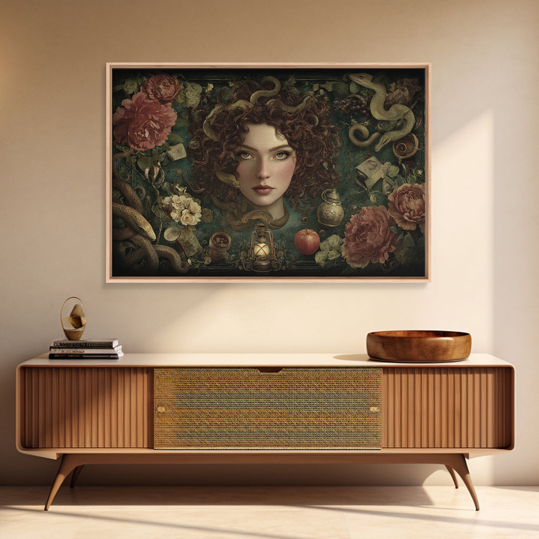 Medusa Portrait with Serpents and Tragic Beauty Canvas Print, Mythological Art, Home Decor, Living Room Decor, Legend, MYT-3x2-77
