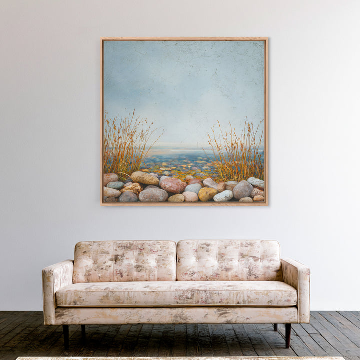 River Stones under Clear Shallow Water Canvas Print, Nature Art, Botanical Art, Living Room Decor, Watercolor Art, Nature, NAT-1x1-13
