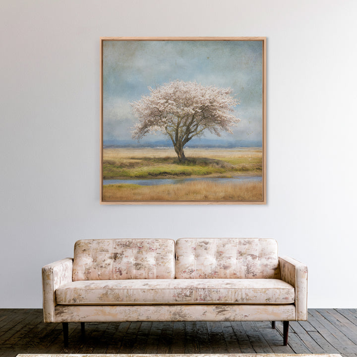 Spring Cherry Blossoms Framed Canvas Print, Nature Art, 3d Wall Art, Living Room Decor, Watercolor Art, Nature, Nature Wall Art, NAT-1x1-16