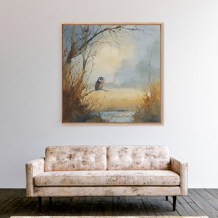 Owl in Moonlit Branches Canvas Print, Nature Art, Living Room Decor, Nature, Ocean Art, Bird Wall Art, Nature Wall Art, NAT-1x1-19