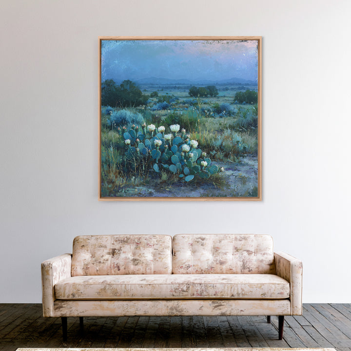 Desert Cactus Blooming After Rain Canvas Print, Nature Art, Painting, Living Room Decor, Fine Art, Nature, Modern Wall Art, NAT-1x1-20