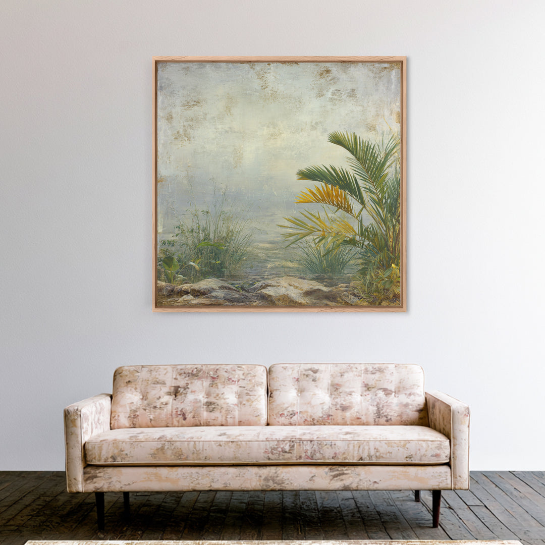 Tropical Jungle Leaves Framed Canvas Print, Nature Art, Ocean Art, Living Room Decor, Fine Art, Nature, Art Print, NAT-1x1-21