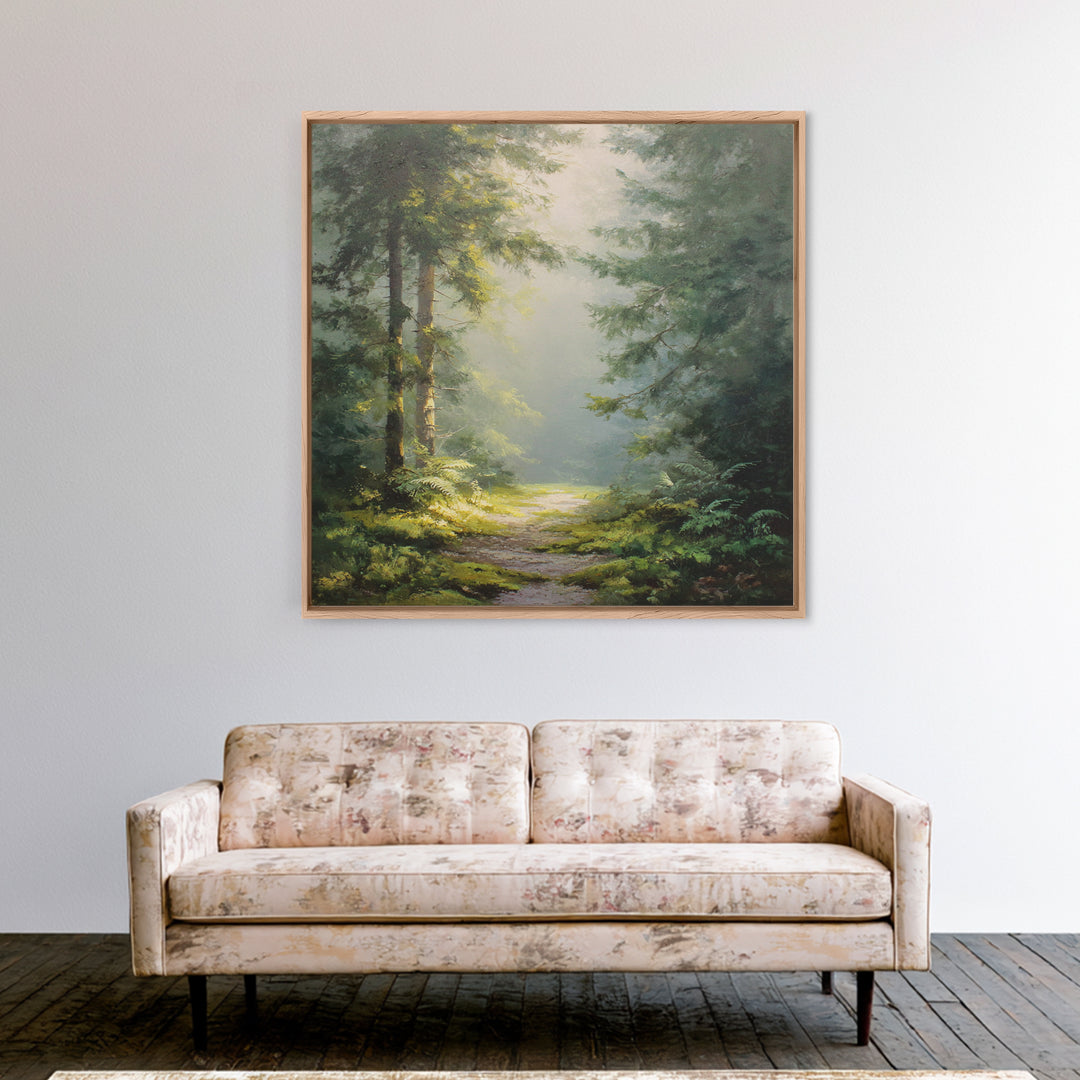 Sunlit Forest Path Canvas Print, Nature Art, Modern Decor, Living Room Decor, Fine Art, Nature, Home Decor, Poster, Wall Decor, NAT-1x1-25
