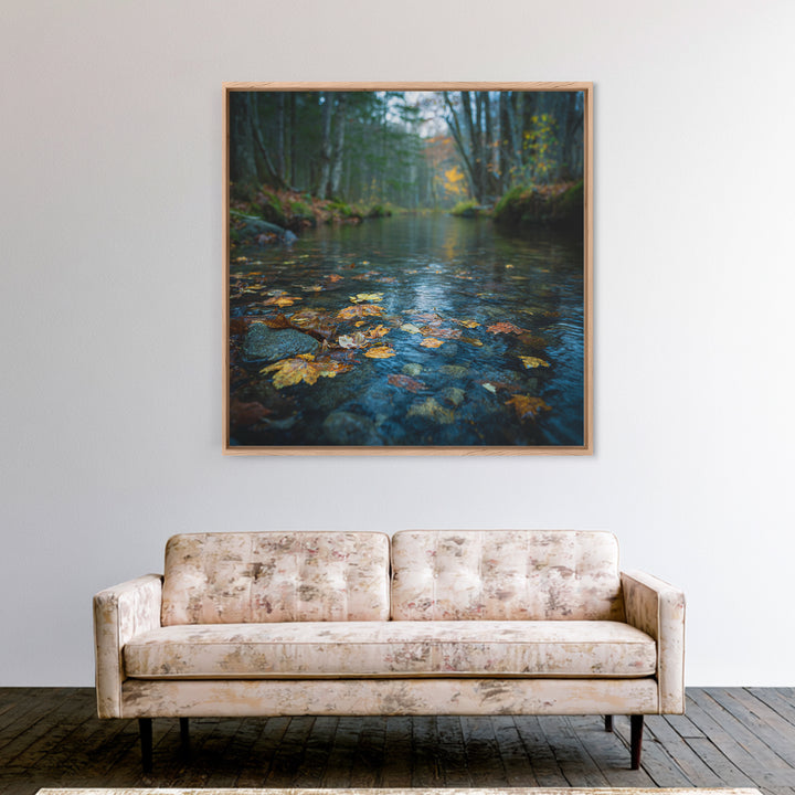 Autumn Leaves Floating on Quiet Stream Canvas Print, Nature Art, Digital Download Art, Living Room Decor, Oil Painting, Nature, NAT-1x1-30