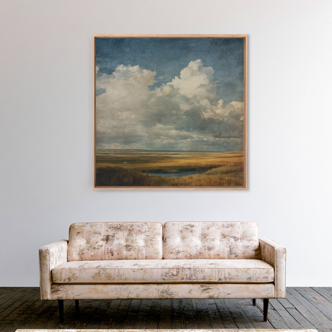Storm Clouds over a Rolling Prairie Framed Canvas Print, Nature Art, Bird Wall Art, Living Room Decor, Fine Art, Nature, NAT-1x1-38