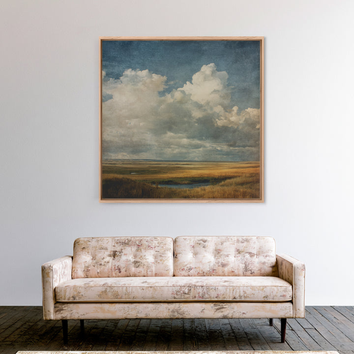 Storm Clouds over a Rolling Prairie Framed Canvas Print, Nature Art, Bird Wall Art, Living Room Decor, Fine Art, Nature, NAT-1x1-38