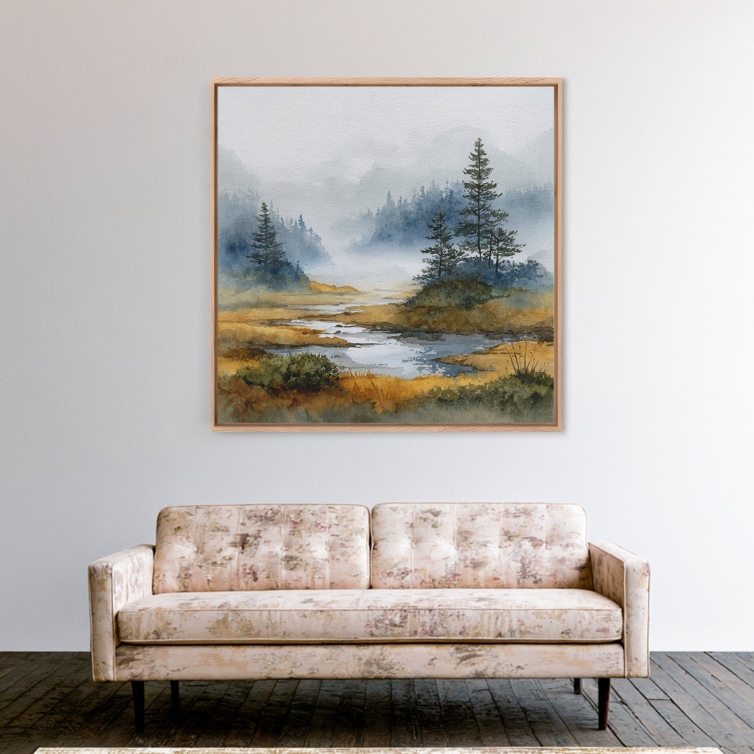 Moody Pine Forest Framed Canvas Print, Nature Art, Gallery Decor, Living Room Decor, Oil Painting, Nature, Contemporary Art, NAT-1x1-41