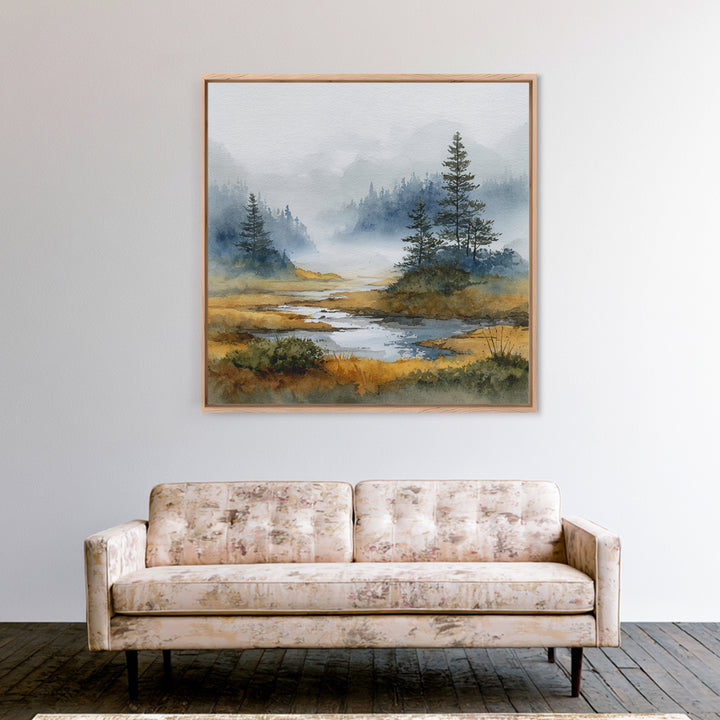 Moody Pine Forest Framed Canvas Print, Nature Art, Gallery Decor, Living Room Decor, Oil Painting, Nature, Contemporary Art, NAT-1x1-41