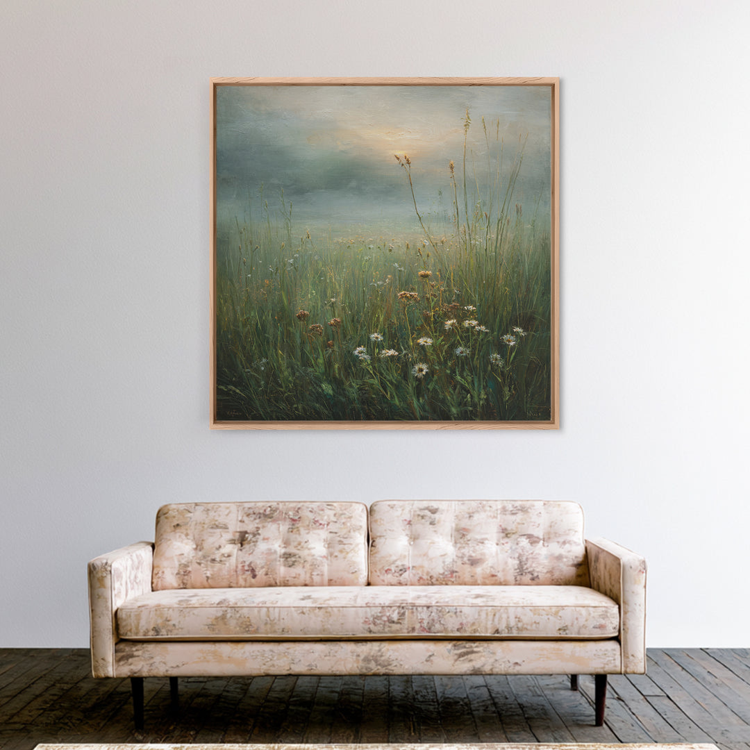 Sunrise Through Tall Grass and Wildflowers Canvas Print, Nature Art, Landscape Print, Living Room Decor, Fine Art, Nature, NAT-1x1-59