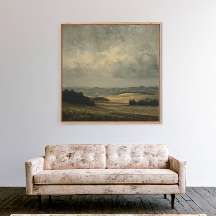 Storm Clouds over a Rolling Prairie Framed Canvas Print, Nature Art, Bird Wall Art, Living Room Decor, Fine Art, Nature, NAT-1x1-62