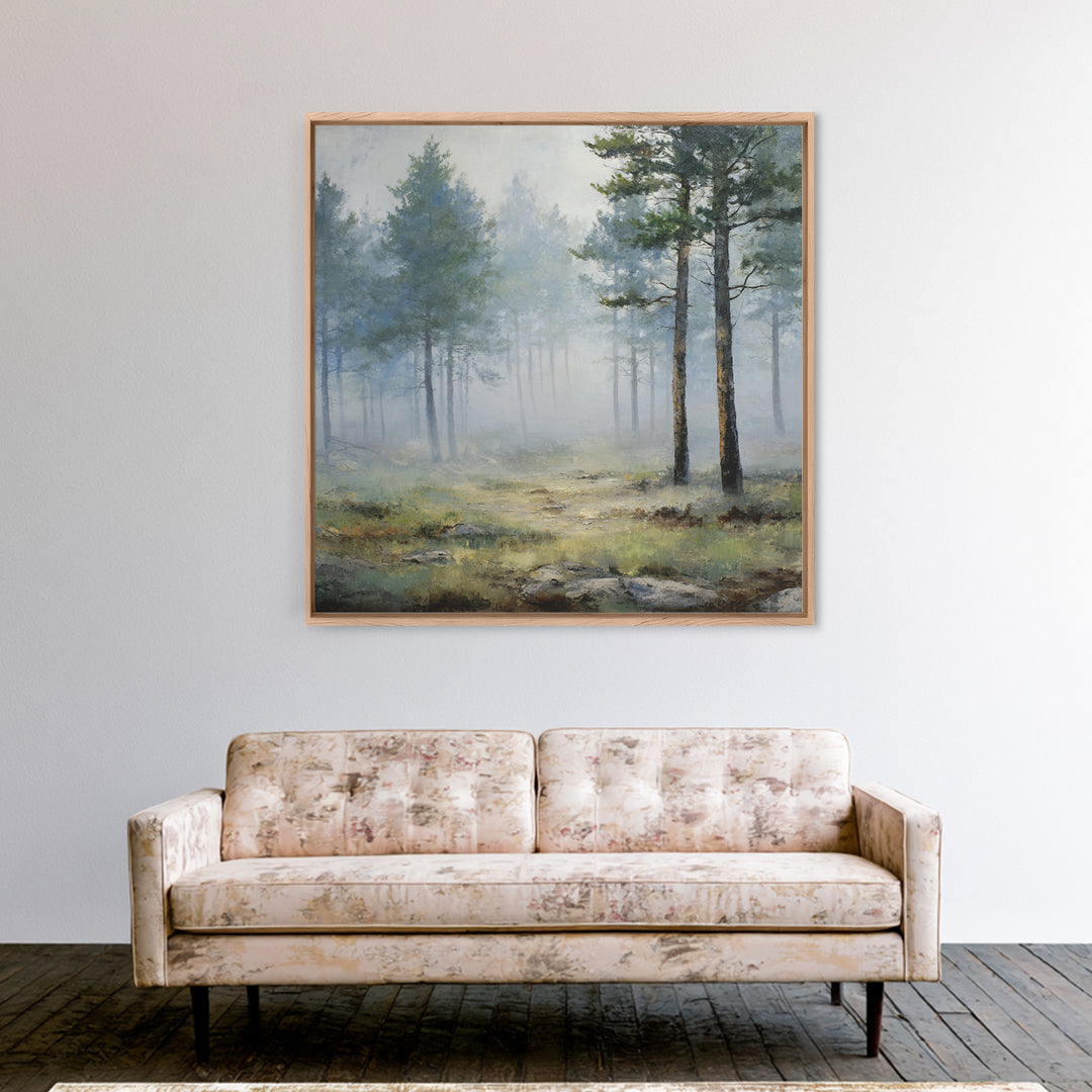 Moody Pine Forest Framed Canvas Print, Nature Art, Gallery Decor, Living Room Decor, Oil Painting, Nature, Contemporary Art, NAT-1x1-65