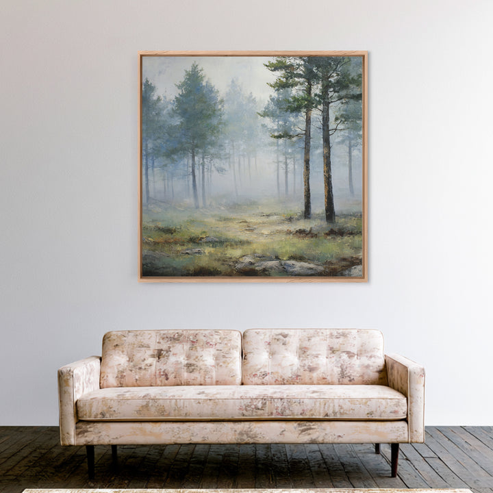Moody Pine Forest Framed Canvas Print, Nature Art, Gallery Decor, Living Room Decor, Oil Painting, Nature, Contemporary Art, NAT-1x1-65