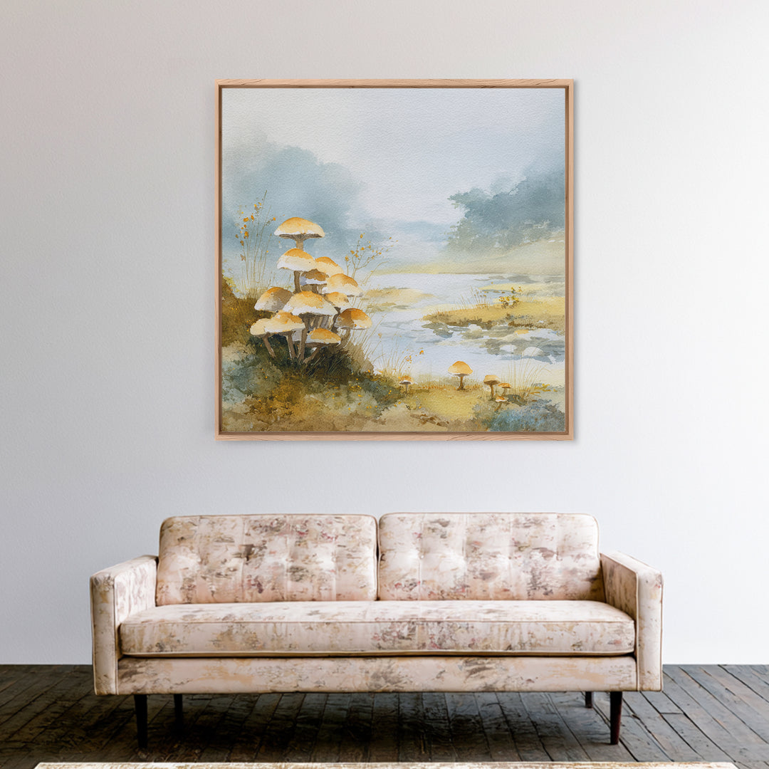 Mushroom Cluster in Enchanted Woodland Framed Canvas Print, Nature Art, Artwork, Living Room Decor, Fine Art, Nature, NAT-1x1-7