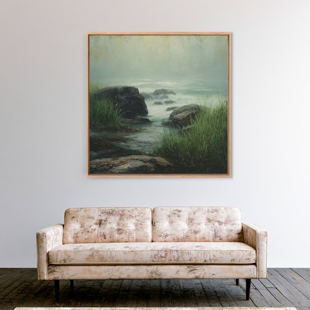 Waterfall Hidden Among Dark Green Rocks Canvas Print, Nature Art, Modern Decor, Living Room Decor, Fine Art, Nature, Home Decor, NAT-1x1-75