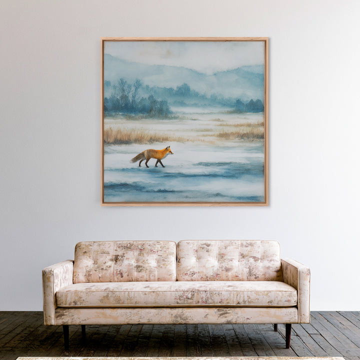 Fox Crossing a Snowy Forest Clearing Canvas Print, Nature Art, Neutral Decor, Living Room Decor, Fine Art, Nature, Wall Art, NAT-1x1-82