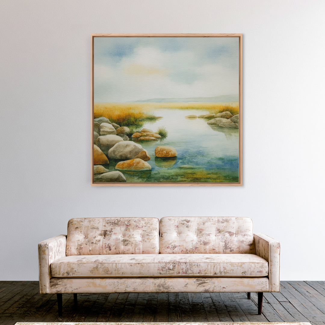 River Stones under Clear Shallow Water Canvas Print, Nature Art, Boho Decor, Living Room Decor, Fine Art, Nature, Wall Decor, NAT-1x1-85