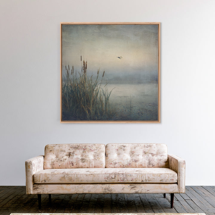Dragonfly over a Pond with Reeds Canvas Print, Nature Art, Nature Wall Art, Living Room Decor, Fine Art, Nature, NAT-1x1-90