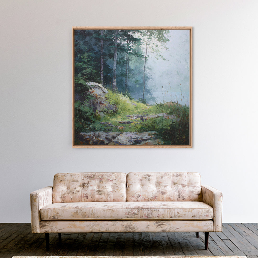 Sunlit Forest Path Canvas Print, Nature Art, Wall Art, Living Room Decor, Fine Art, Nature, Wood Wall Art, Abstract Wall Art, NAT-1x1-97