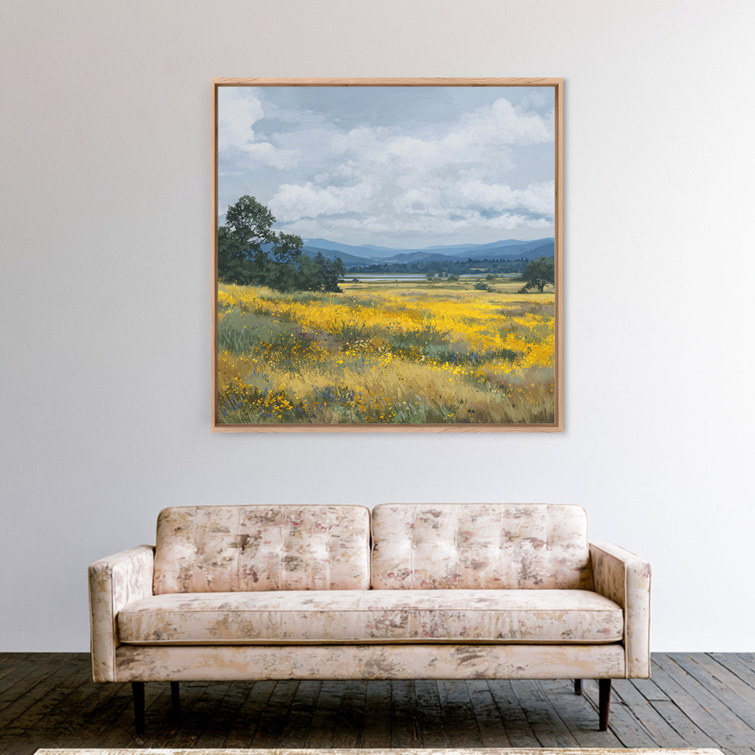 Wildflower Meadow under Soft Summer Sky Canvas Print, Nature Art, Boho Decor, Living Room Decor, Fine Art, Nature, Wall Decor, NAT-1x1-98
