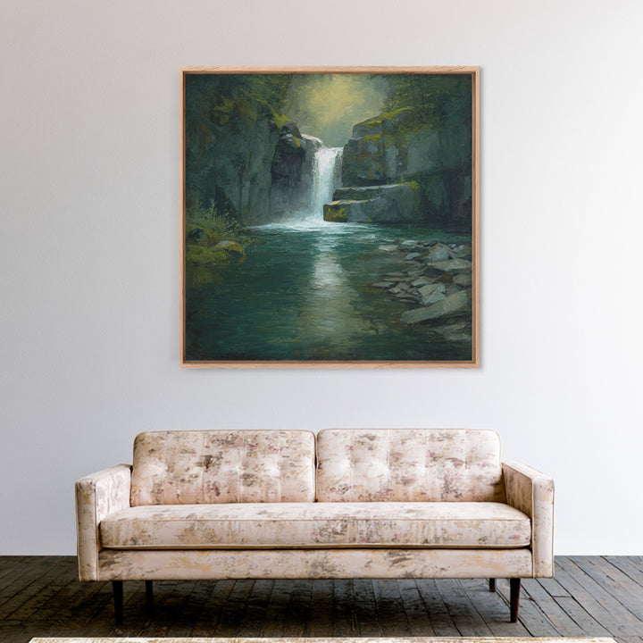 Waterfall Hidden Among Dark Green Rocks Canvas Print, Nature Art, Wall Art, Living Room Decor, Fine Art, Nature, Wood Wall Art, NAT-1x1-99