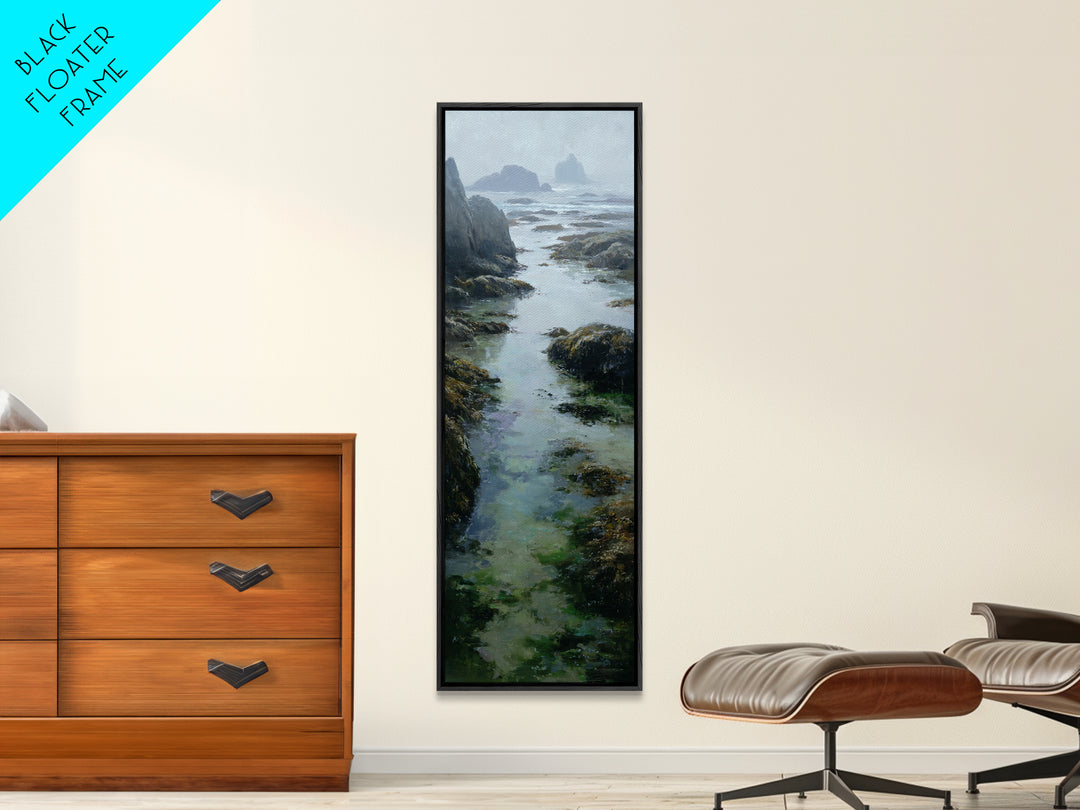 Calm Beach Tide Pooling Around Rocks Canvas Print, Nature Art, Boho Decor, Living Room Decor, Oil Painting, Nature, Wall Decor, NAT-1x3-12