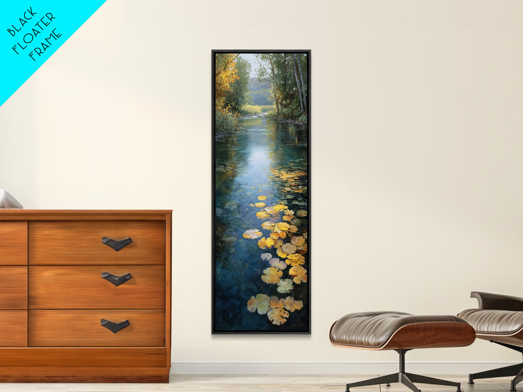 Autumn Leaves Floating on Quiet Stream Canvas Print, Nature Art, Bird Wall Art, Living Room Decor, Fine Art, Nature, NAT-1x3-18