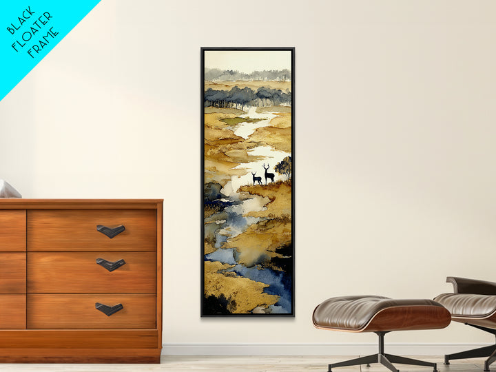 Deer Standing in a Golden Field Framed Canvas Print, Nature Art, Luxury Decor, Living Room Decor, Fine Art, Nature, Mushroom, NAT-1x3-20
