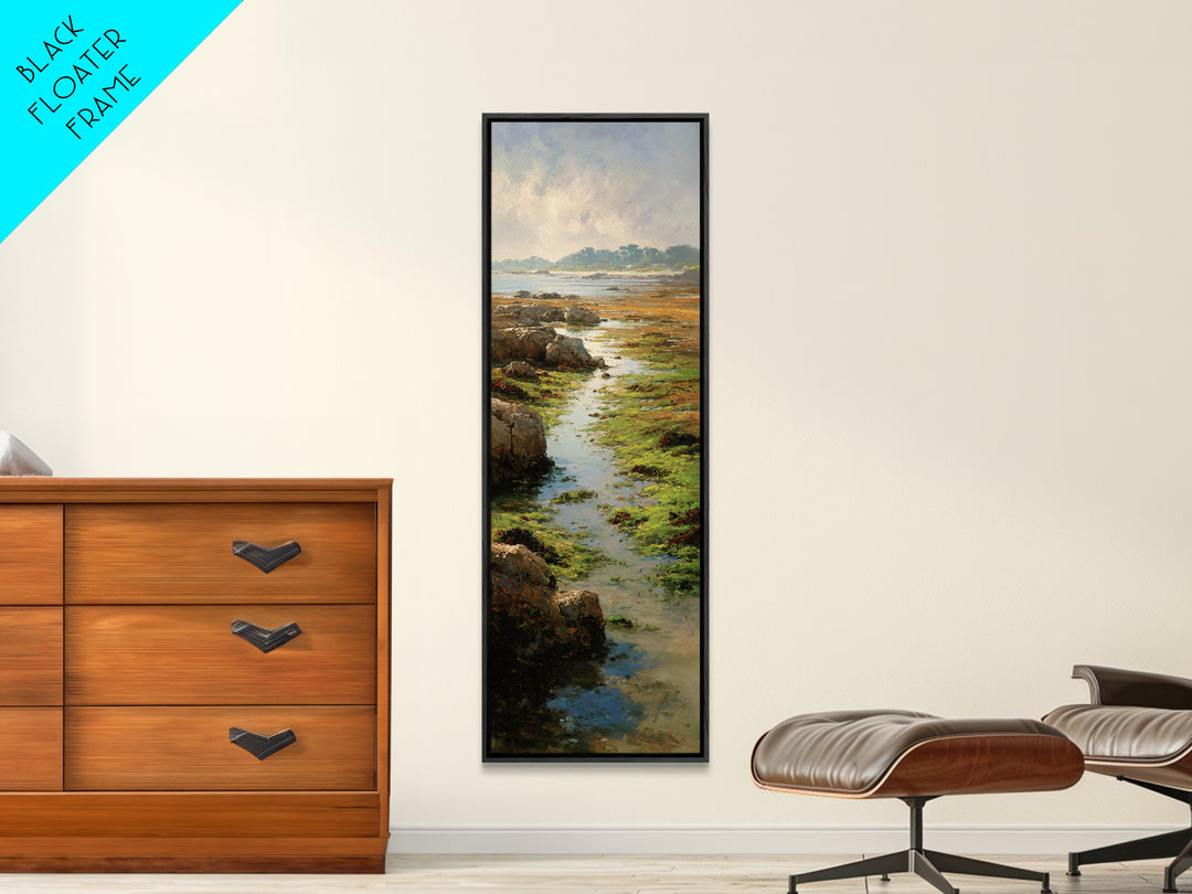 Calm Beach Tide Pooling Around Rocks Canvas Print, Nature Art, Art, Living Room Decor, Abstract Art, Nature, 3d Wall Art, NAT-1x3-60