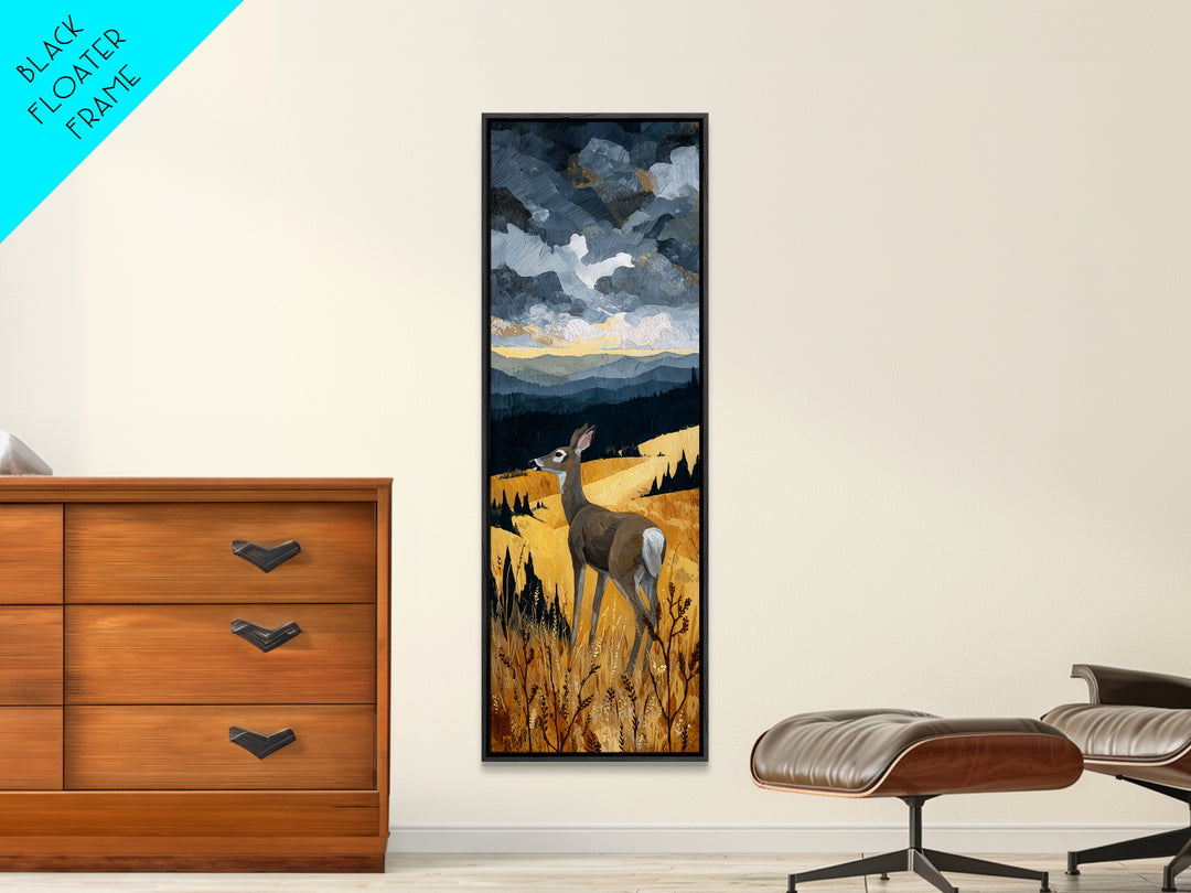 Deer Standing in a Golden Field Canvas Print, Nature Art, Artwork, Living Room Decor, Fine Art, Nature, Landscape Art, NAT-1x3-68