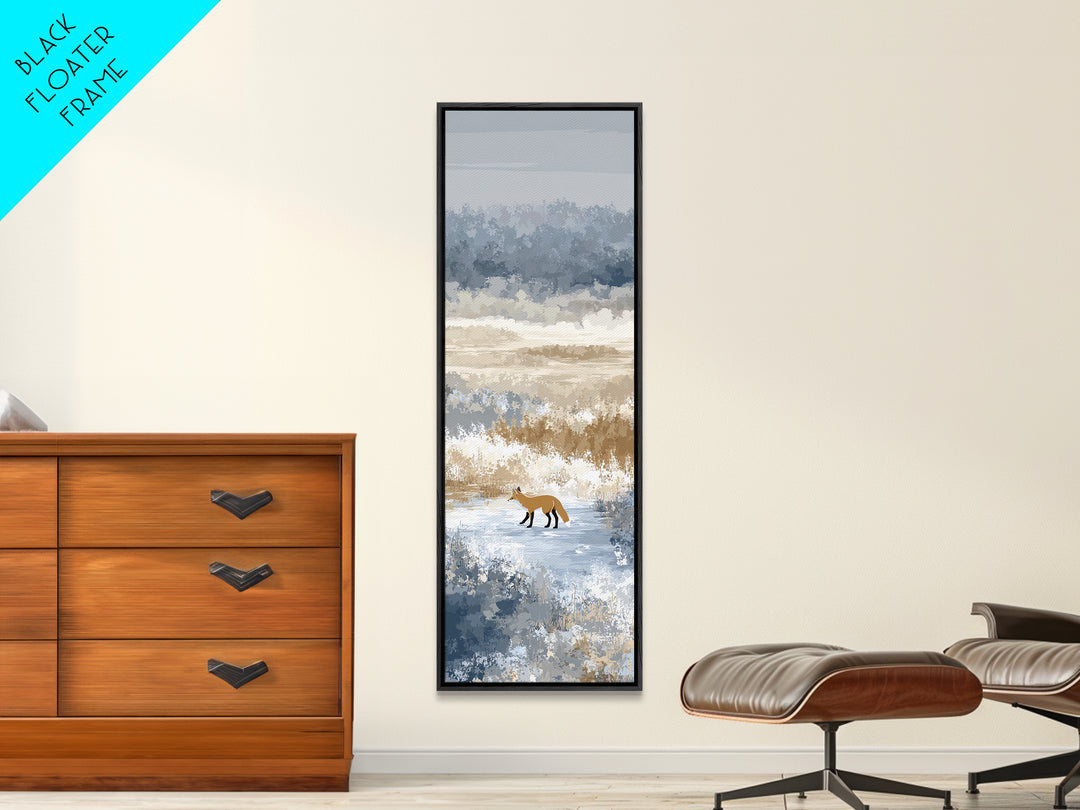 Fox Crossing a Snowy Forest Clearing Framed Canvas Print, Nature Art, Nature Wall Art, Living Room Decor, Fine Art, Nature, NAT-1x3-70