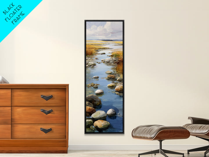 River Stones under Clear Shallow Water Canvas Print, Nature Art, Painting, Living Room Decor, Fine Art, Nature, Modern Wall Art, NAT-1x3-73