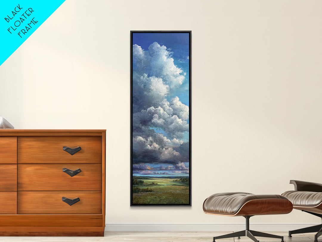 Storm Clouds over a Rolling Prairie Framed Canvas Print, Nature Art, Landscape Print, Living Room Decor, Fine Art, Nature, NAT-1x3-74