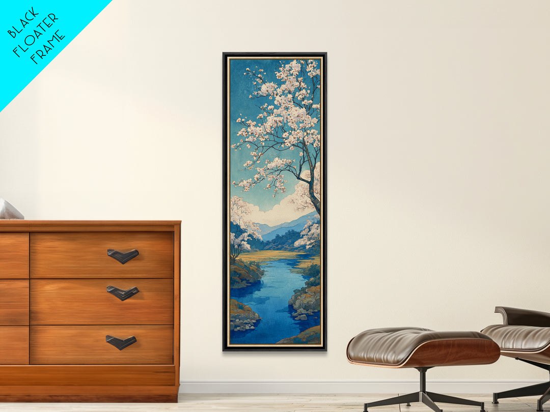 Spring Cherry Blossoms Framed Canvas Print, Nature Art, Wood Wall Art, Living Room Decor, Oil Painting, Nature, NAT-1x3-76