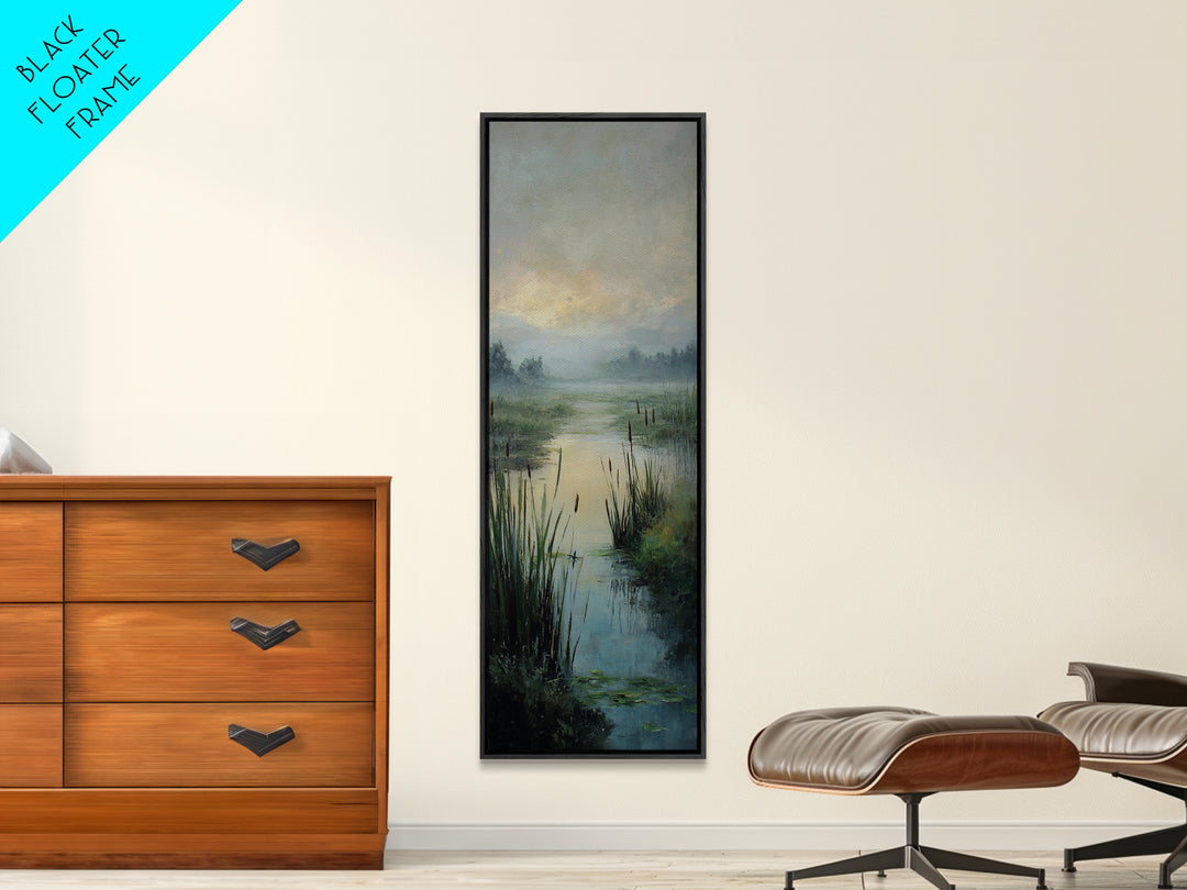 Dragonfly over a Pond with Reeds Canvas Print, Nature Art, Mountain Art, Living Room Decor, Fine Art, Nature, Minimalist Decor, NAT-1x3-78