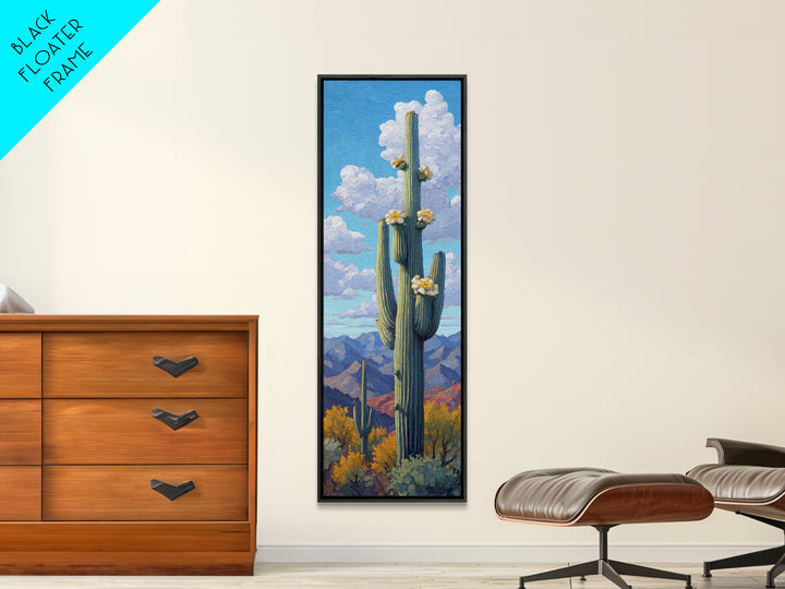 Desert Cactus Blooming After Rain Framed Canvas Print, Nature Art, Living Room Decor, Oil Painting, Nature, Ocean Art, NAT-1x3-80