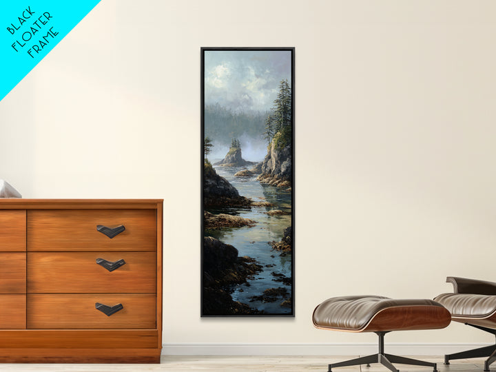 Calm Beach Tide Pooling Around Rocks Framed Canvas Print, Nature Art, Original Painting, Living Room Decor, Fine Art, Nature, NAT-1x3-84