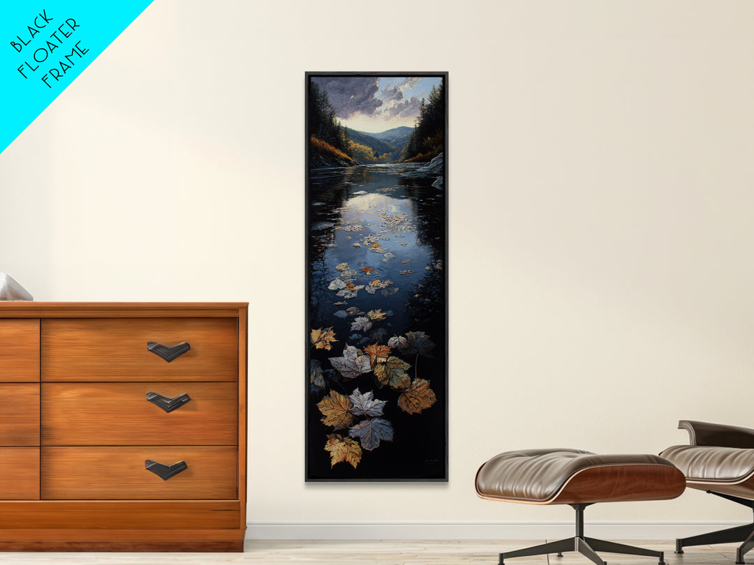 Autumn Leaves Floating on Quiet Stream Canvas Print, Nature Art, Art Print, Living Room Decor, Oil Painting, Nature, NAT-1x3-90