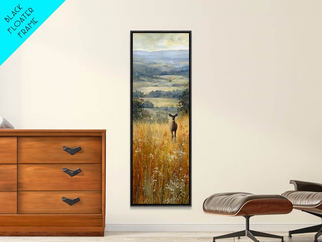 Deer Standing in a Golden Field Framed Canvas Print, Nature Art, Watercolor Painting, Living Room Decor, Fine Art, Nature, NAT-1x3-92