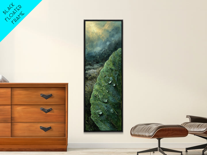 Rain Drops on a Large Green Leaf Canvas Print, Nature Art, Minimalist Decor, Living Room Decor, Fine Art, Nature, Artwork, NAT-1x3-93