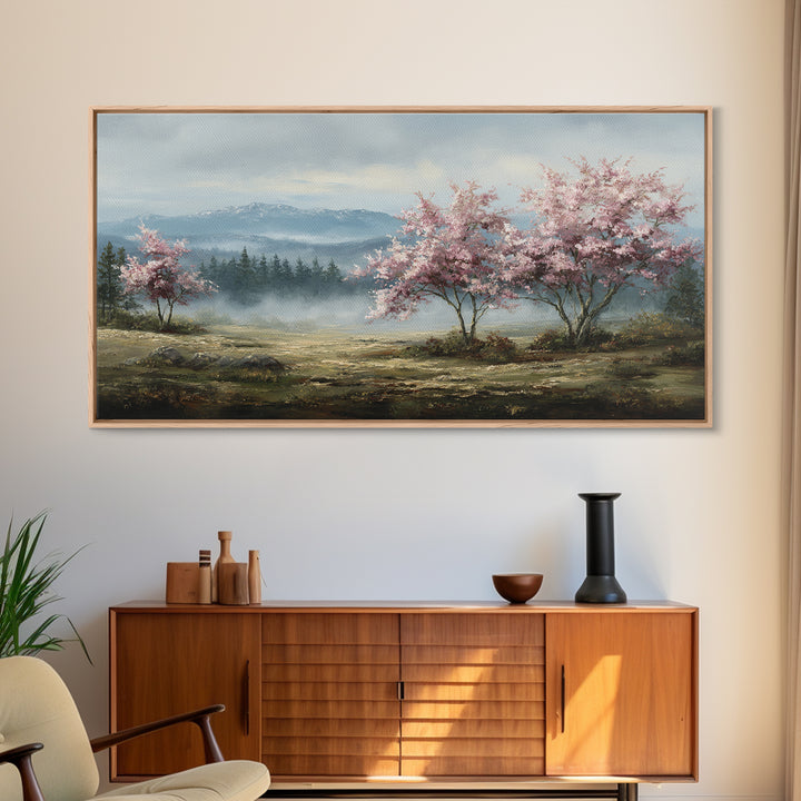 Spring Cherry Blossoms Framed Canvas Print, Nature Art, Art Print, Living Room Decor, Fine Art, Nature, Printable Wall Art, NAT-2x1-12