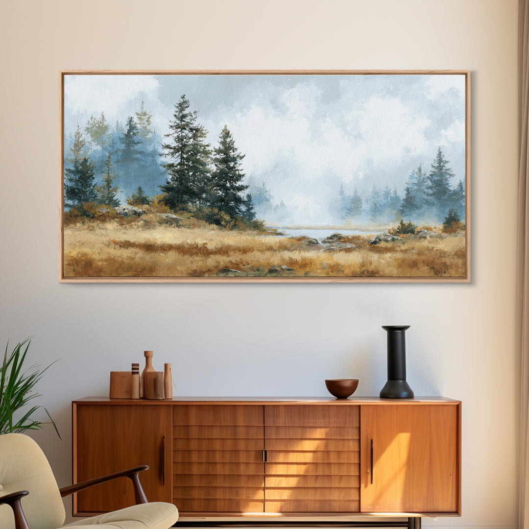 Moody Pine Forest Framed Canvas Print, Nature Art, Minimalist Decor, Living Room Decor, Fine Art, Nature, Artwork, Framed Art, NAT-2x1-13