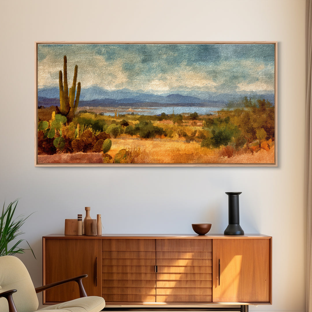 Desert Cactus Blooming After Rain Framed Canvas Print, Nature Art, Fine Art Print, Living Room Decor, Fine Art, Nature, NAT-2x1-16