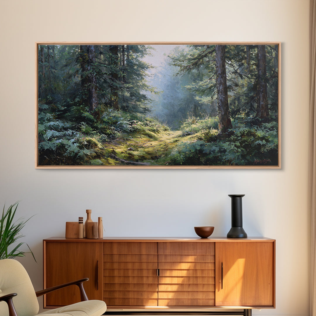 Sunlit Forest Path Canvas Print, Nature Art, Wall Art, Living Room Decor, Fine Art, Nature, Wood Wall Art, Abstract Wall Art, NAT-2x1-21