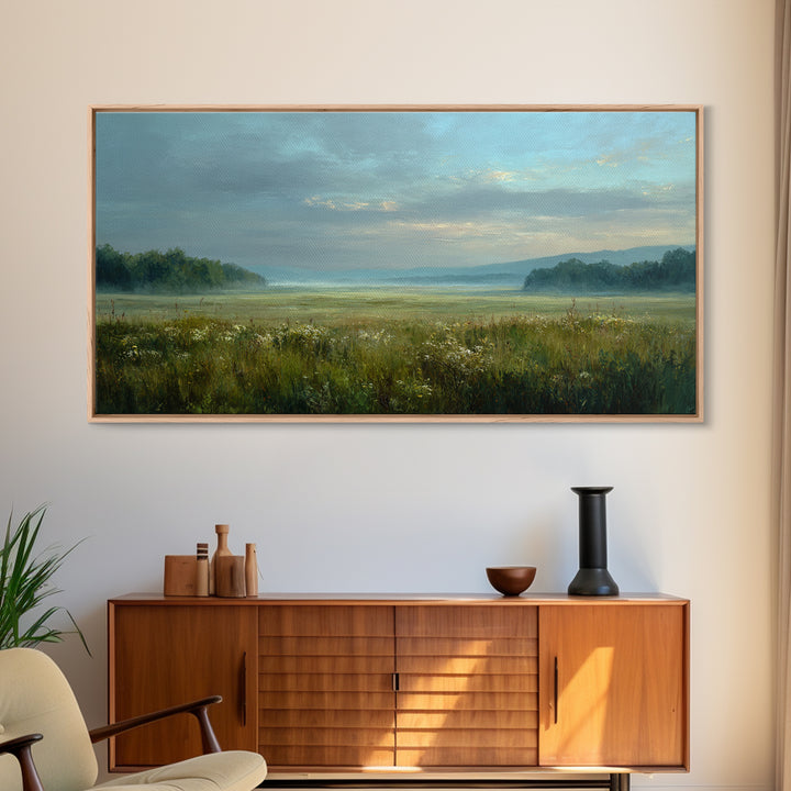 Wildflower Meadow under Soft Summer Sky Canvas Print, Nature Art, Boho Decor, Living Room Decor, Fine Art, Nature, Wall Decor, NAT-2x1-22
