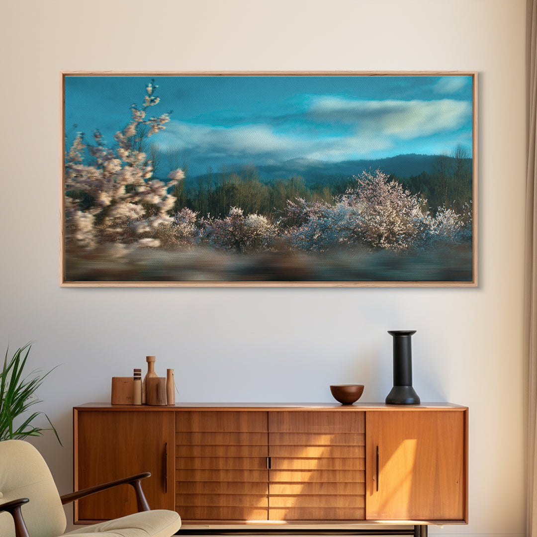 Spring Cherry Blossoms Canvas Print, Nature Art, Wall Art, Living Room Decor, Watercolor Art, Nature, Wood Wall Art, NAT-2x1-36